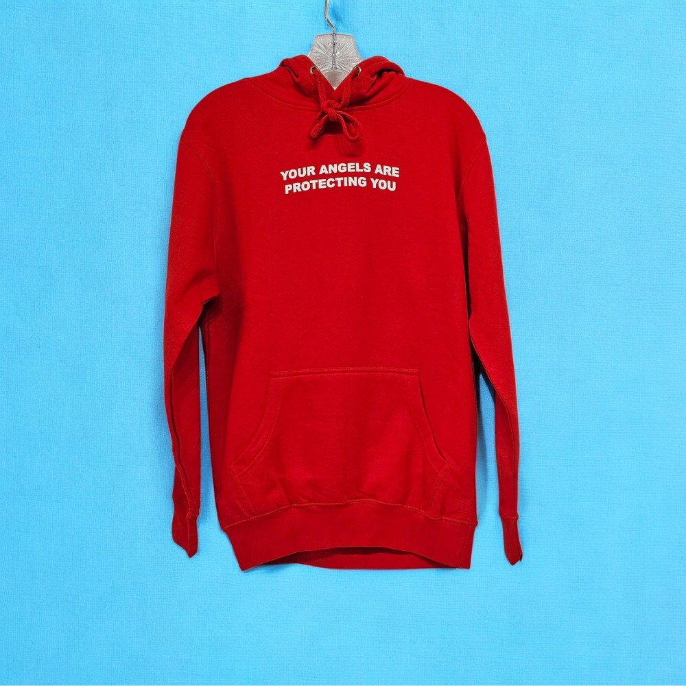 NWOT Yours Truly Phora Red Hoodie "Your Angels Are Protecting You" Small